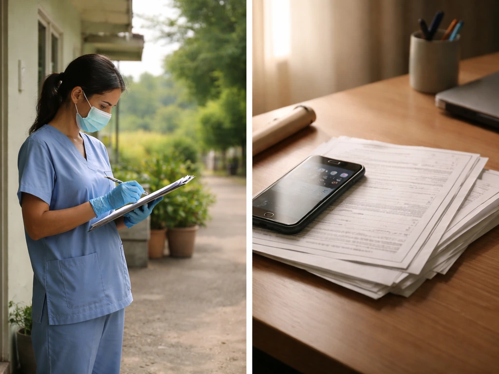 Two mini-panels showing epidemic improvement vs delayed reporting: empty street with medical checks and an unseen inbox