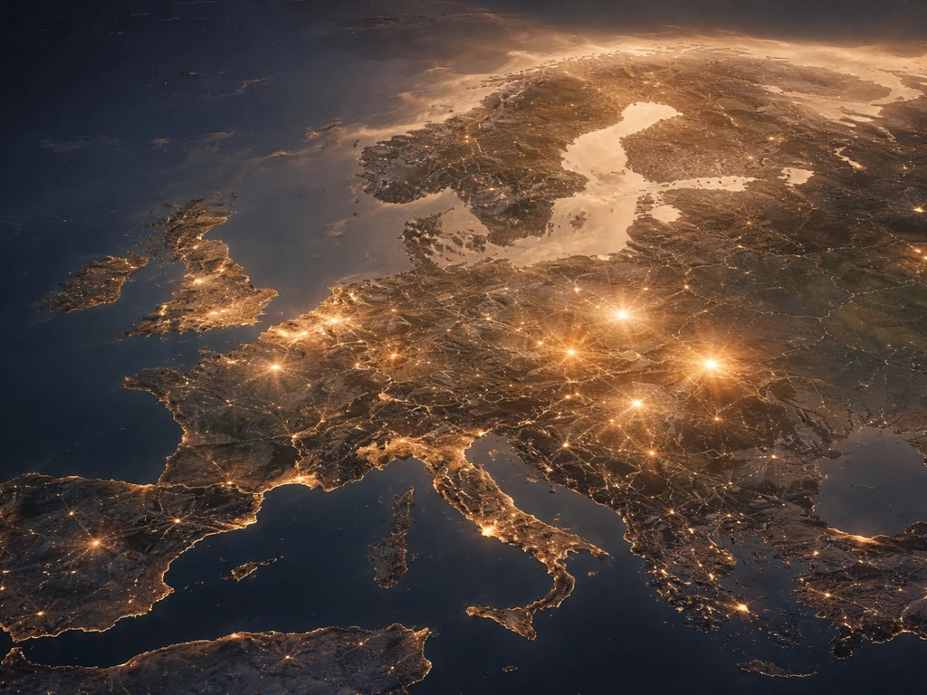 Aerial view of Europe with a few softly highlighted regions indicating active HPAI reporting zones.